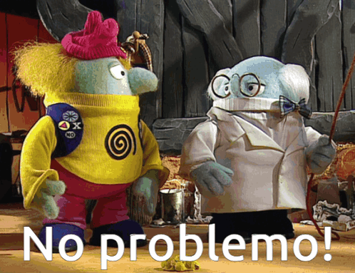 Two Stuffed Animals Are Standing Next To Each Other With The Words No Problemo Written On The Bottom GIF