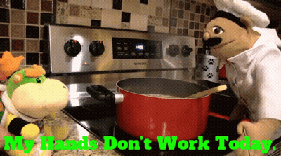 Two Stuffed Animals Cooking On Samsung Stove GIF