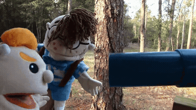 Two Stuffed Animals Looking Through Telescope GIF