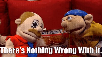 Two Stuffed Animals Next To Bag Of Creme Pies GIF