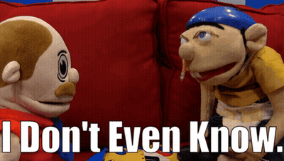 Two Stuffed Animals On Red Couch Saying I Don't Even Know GIF