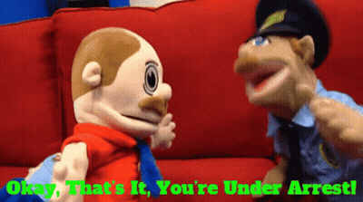 Two Stuffed Animals On Red Couch Saying Okay That's It You're Under Arrest GIF