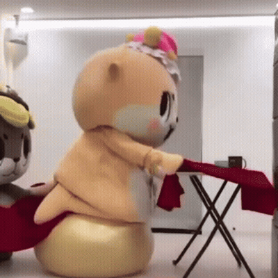 Two Stuffed Animals One Holding Red Cloth GIF