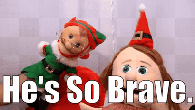 Two Stuffed Animals Saying He's So Brave GIF
