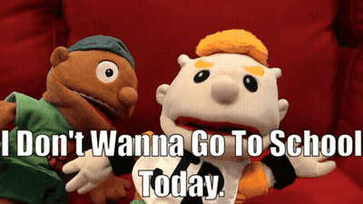 Two Stuffed Animals Saying I Don't Wanna Go To School Today GIF
