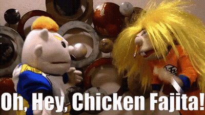 Two Stuffed Animals Saying Oh Hey Chicken Fajita GIF