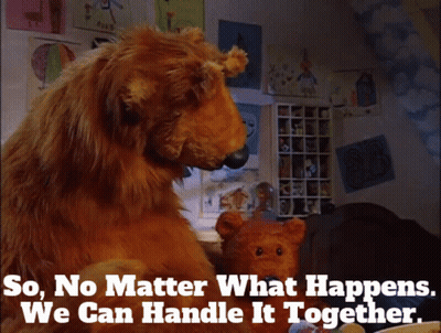 Two Stuffed Animals Saying So No Matter What Happens We Can Handle It Together GIF