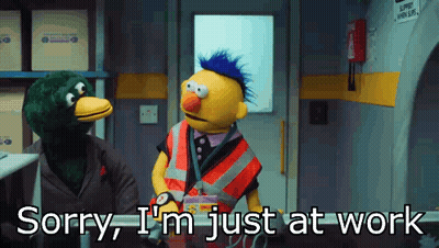 Two Stuffed Animals Saying Sorry I'm Just At Work GIF