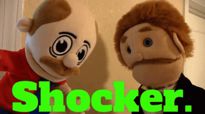 Two Stuffed Animals Standing Next To Each Other With Shocker GIF