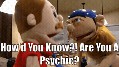 Two Stuffed Animals Standing Next To Each Other With The Words How 'D You Know Are You A Psychic GIF