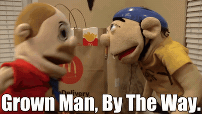 Two Stuffed Animals With Grown Man By The Way GIF