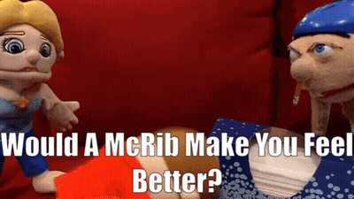 Two Stuffed Animals Would A McRib Make You Feel Better GIF