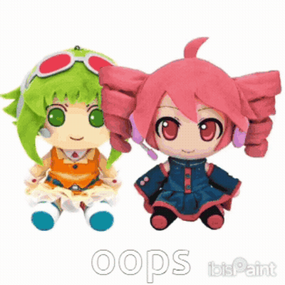 Two Stuffed Dolls Sitting Together With Oops GIF