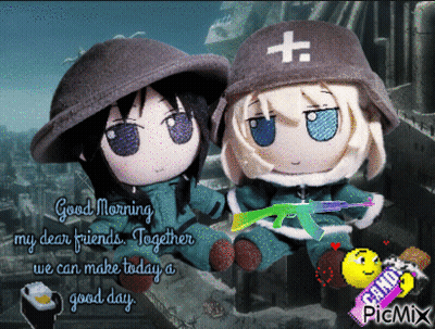 Two Stuffed Dolls Sitting With Good Morning My Dear Friends Together We Can Make Today GIF
