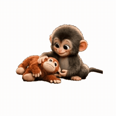 Two Stuffed Monkeys Are Sitting Next To Each Other On A White Background GIF