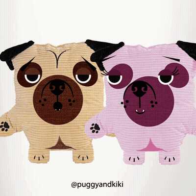Two Stuffed Pugs Sitting With Puggyandkiki GIF