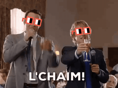 Two Suited Men With Sunglasses Toasting GIF
