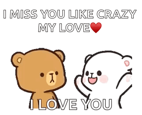 Two Teddy Bears Are Standing Next To Each Other With The Words I Miss You Like Crazy My Love I Love You . GIF
