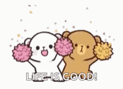 Two Teddy Bears Cheering With Pom Poms Life Is Good GIF