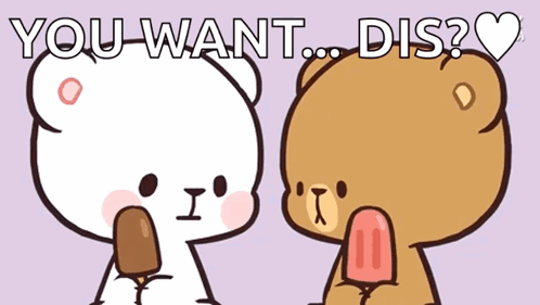 Two Teddy Bears Eating Ice Cream With The Words " You Want Dis " Written Above Them GIF