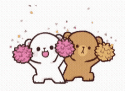 Two Teddy Bears Holding Pom Poms Cheering GIF