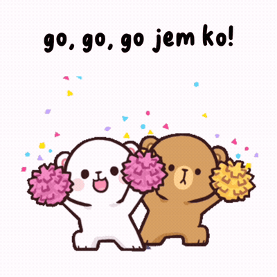 Two Teddy Bears Holding Pom Poms Saying Go Go Go Jem Ko GIF