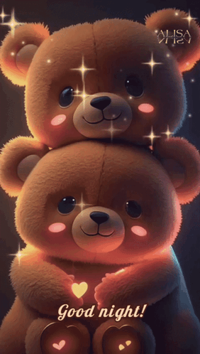 Two Teddy Bears Hugging Each Other With The Words Good Night On The Bottom Right GIF