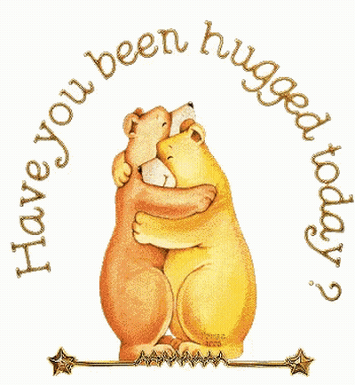 Two Teddy Bears Hugging Each Other With The Words Hugs Love You GIF