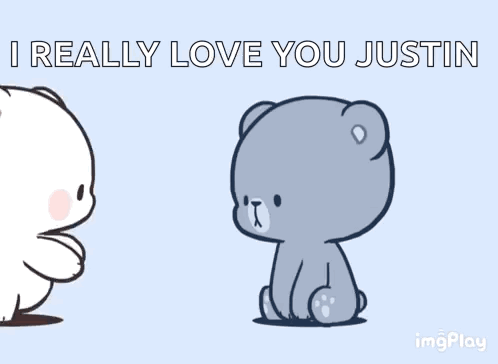 Two Teddy Bears Hugging Each Other With The Words I Really Love You Justin GIF