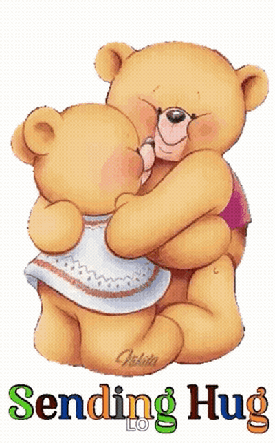 Two Teddy Bears Hugging Each Other With The Words Sending Hug Written Below Them GIF