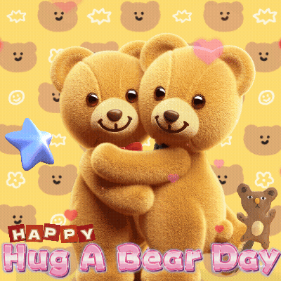 Two Teddy Bears Hugging For Hug A Bear Day GIF