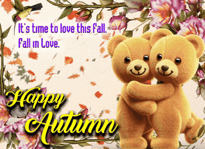 Two Teddy Bears Hugging Happy Autumn GIF