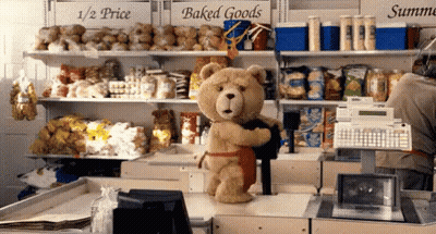 Two Teddy Bears Hugging In Half-Price Bakery GIF