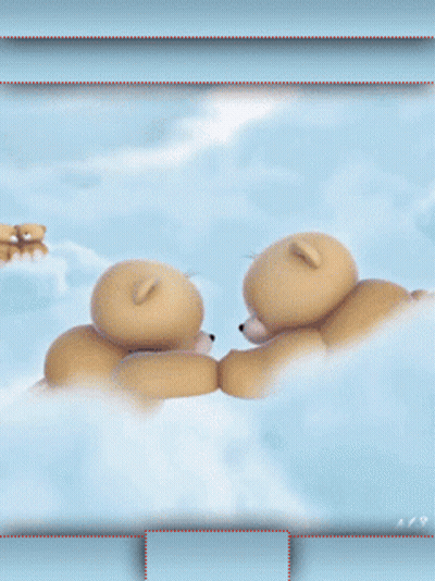 Two Teddy Bears Hugging In Sky GIF