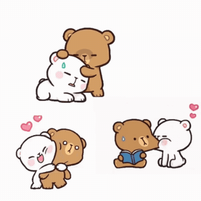 Two Teddy Bears Hugging One Reading GIF