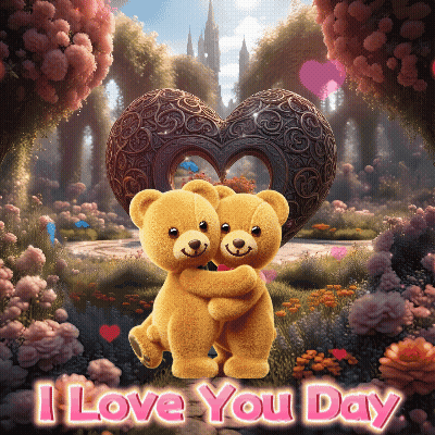 Two Teddy Bears Hugging Saying I Love You Day GIF