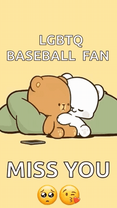 Two Teddy Bears Hugging Saying LGBTQ Baseball Fan Miss You GIF