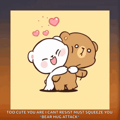 Two Teddy Bears Hugging With Hearts GIF