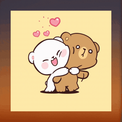 Two Teddy Bears Hugging With Hearts GIF
