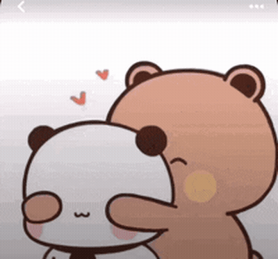 Two Teddy Bears Hugging With Hearts GIF