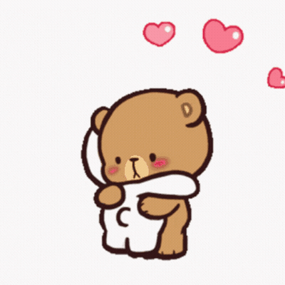 Two Teddy Bears Hugging With Hearts GIF