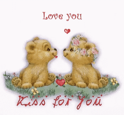 Two Teddy Bears Kissing Saying Love You Kiss For You GIF