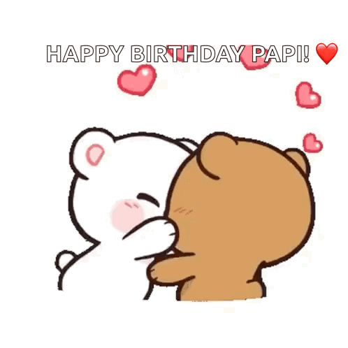 Two Teddy Bears Kissing With The Words Happy Birthday Papi GIF