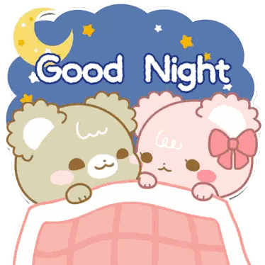 Two Teddy Bears Laying Under A Blanket With The Words " Good Night " Written Above Them Sticker