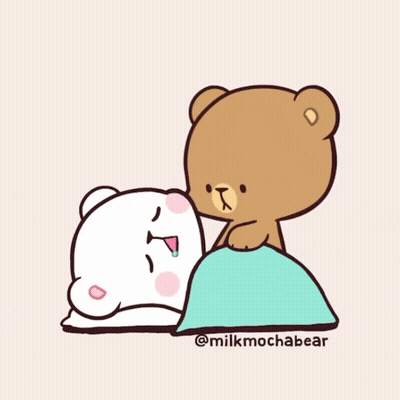 Two Teddy Bears Lying In Bed GIF
