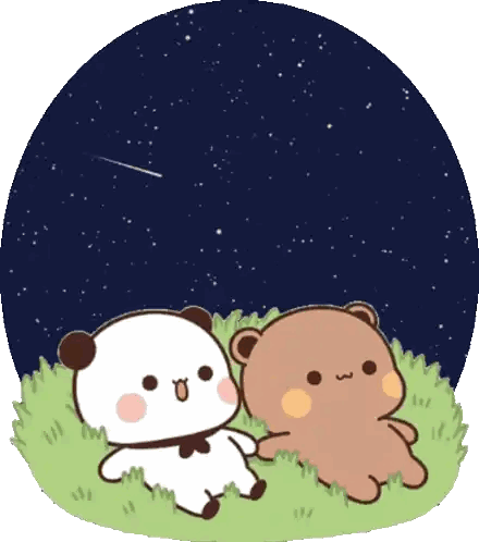 Two Teddy Bears Lying In Grass Under Stars Sticker