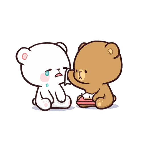 Two Teddy Bears One Crying One Holding Cake Sticker