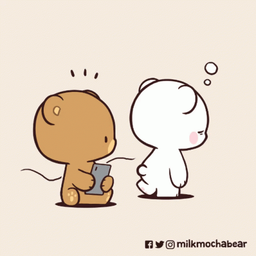 Two Teddy Bears One Holding Cell Phone GIF