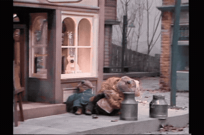 Two Teddy Bears Outside Store GIF