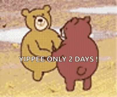 Two Teddy Bears Saying Yippee Only 2 Days GIF